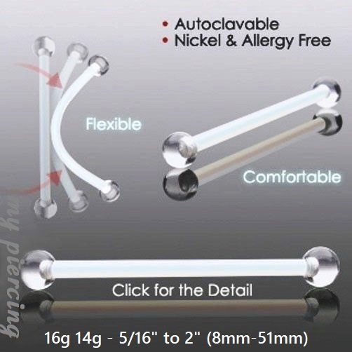 18g 16g 14g PTFE Flexible Clear Ball Ends Surface Industrial Barbell Retainer