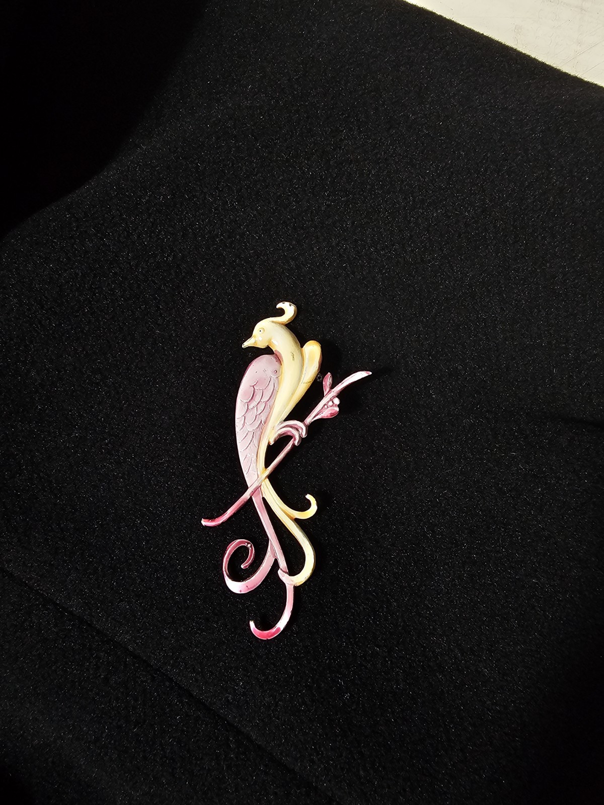 1940s Enamel Bird Brooch Large Vintage Bird Of Paradise Pot Metal Pink