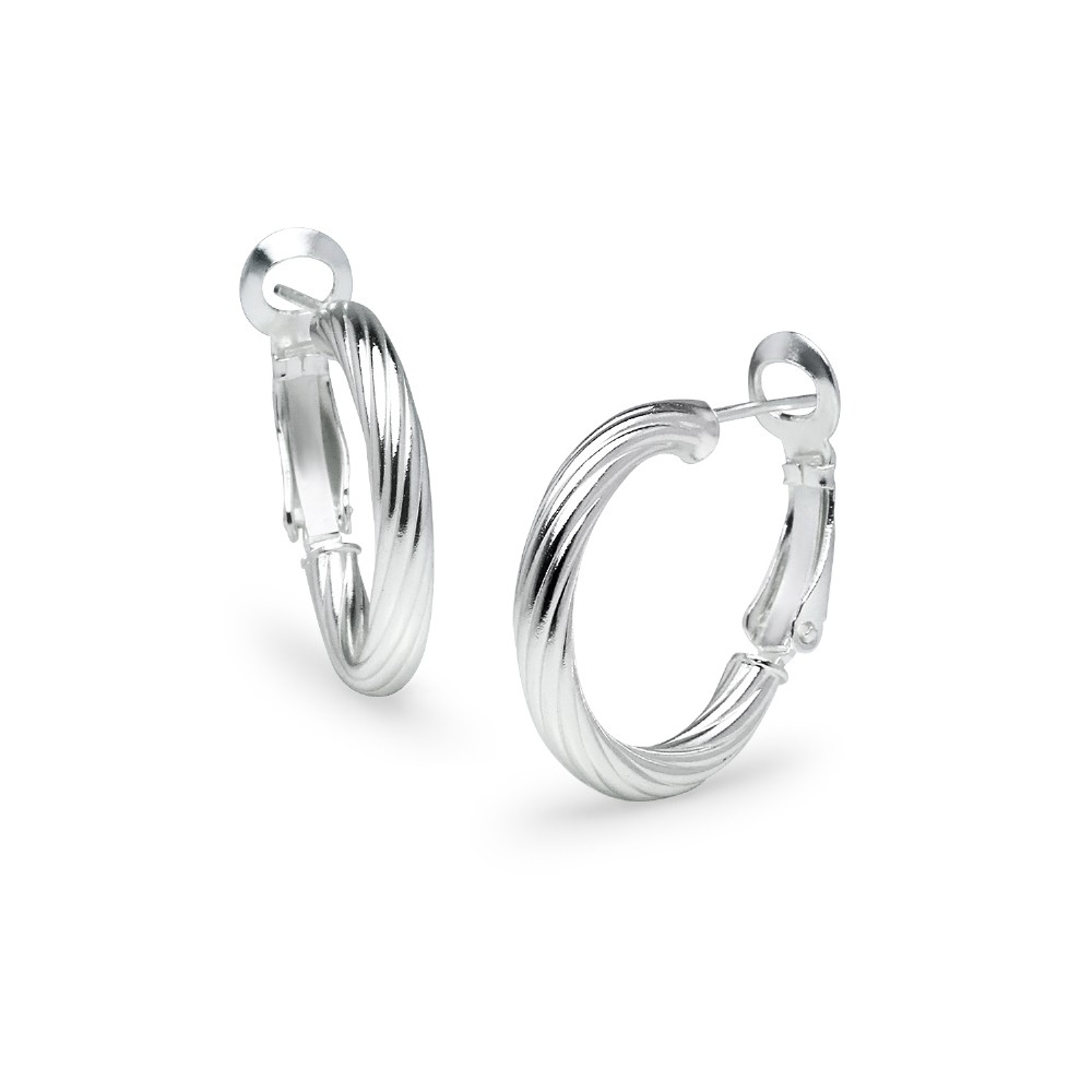 Twist Design Clutchless 3x20mm Hoop Earrings in Sterling Silver