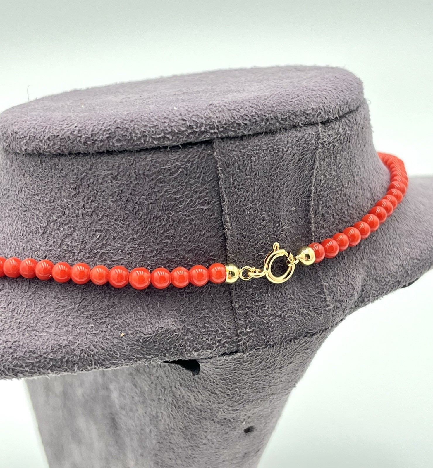 Natural Mediterranean Red Coral Necklace 4mm with 18kt Gold Clasp
