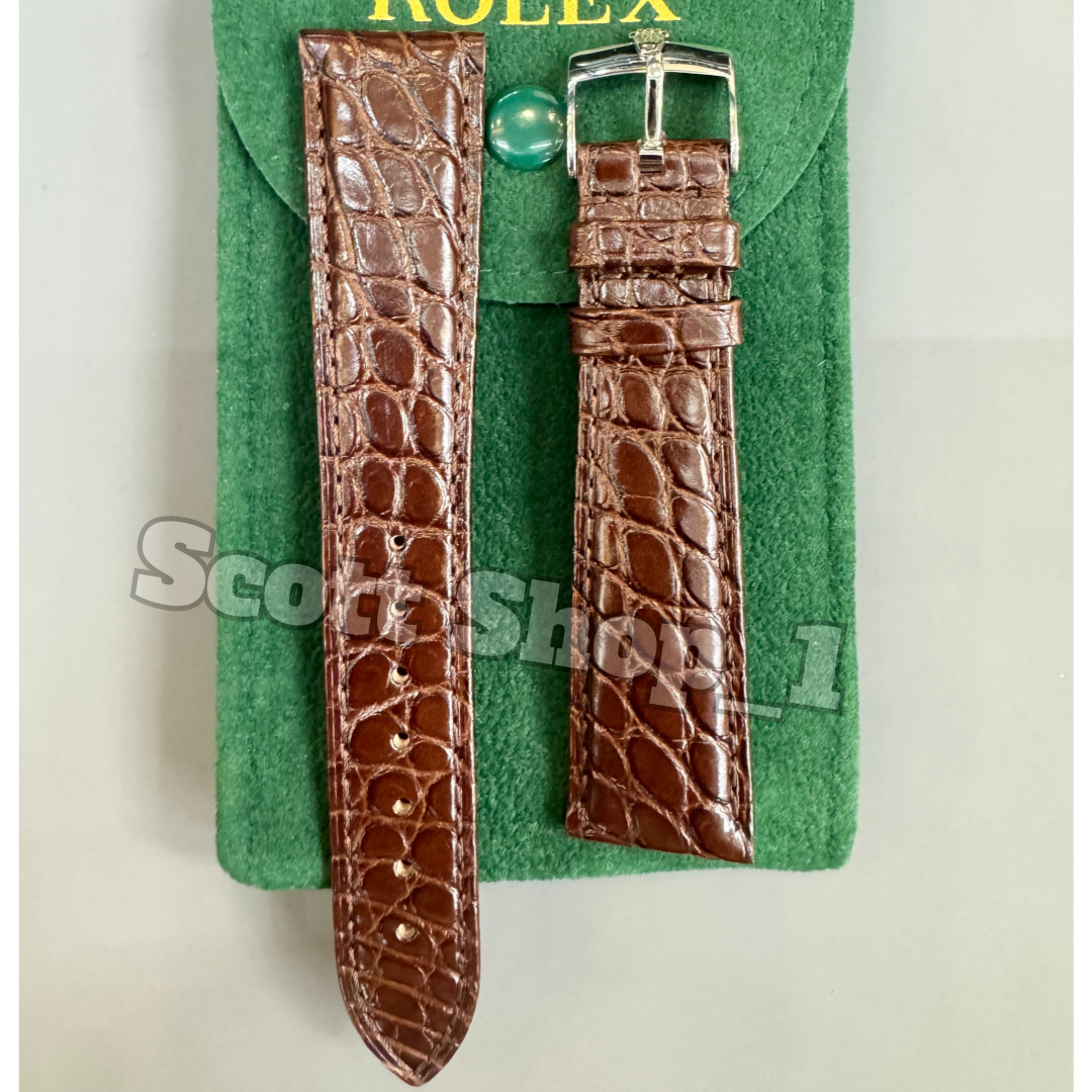 ROLEX Light Brown Crocodile Leather Watch Strap 20-16mm Silver Buckle NOS