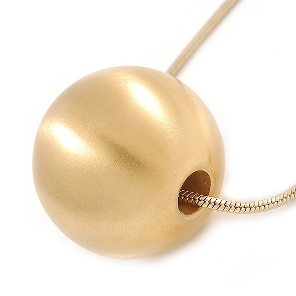Brushed Gold Tone Metal Ball Pendant with Snake Type Long Chain – 90cm L/ 9cm