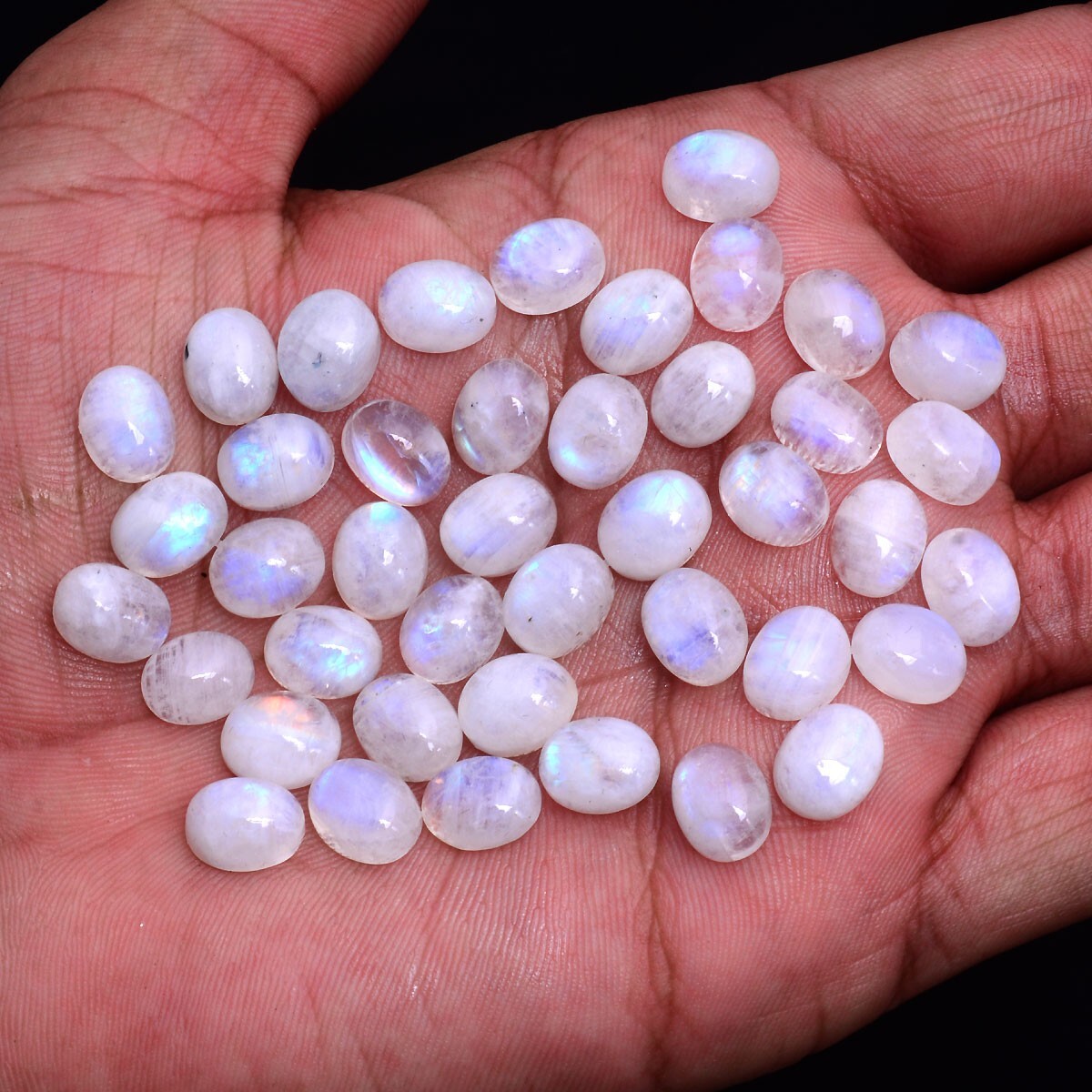 42 Pcs Natural Blue Shine Moonstone Cabochon Untreated 10mm*8mm Loose Gemstones