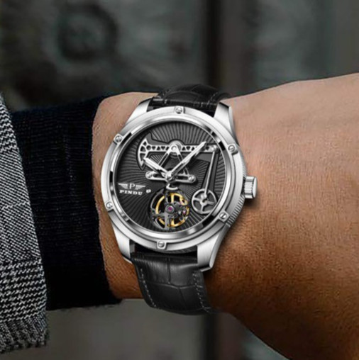 PINDU Men’s Luxury Dress Watch 45.5mm Steel Analog Oil Well Watch Luminous