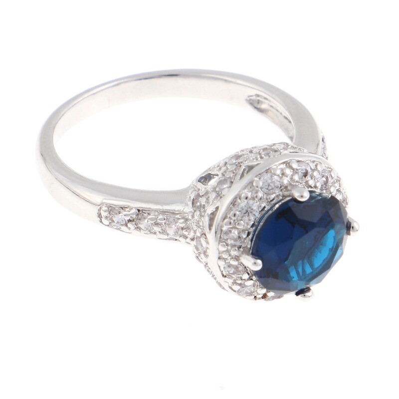 Silver Tone Rhodium Plated Ring With Cubic Zirconia & Rhinestone JWE1593-BLU8