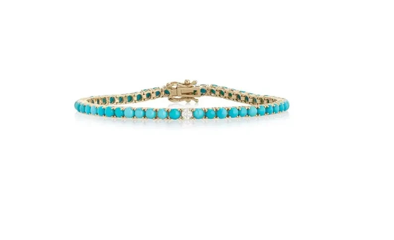 14K Yellow Gold Plated Genuine Turquoise & Moissanite Women’s Tennis Bracelet 7″