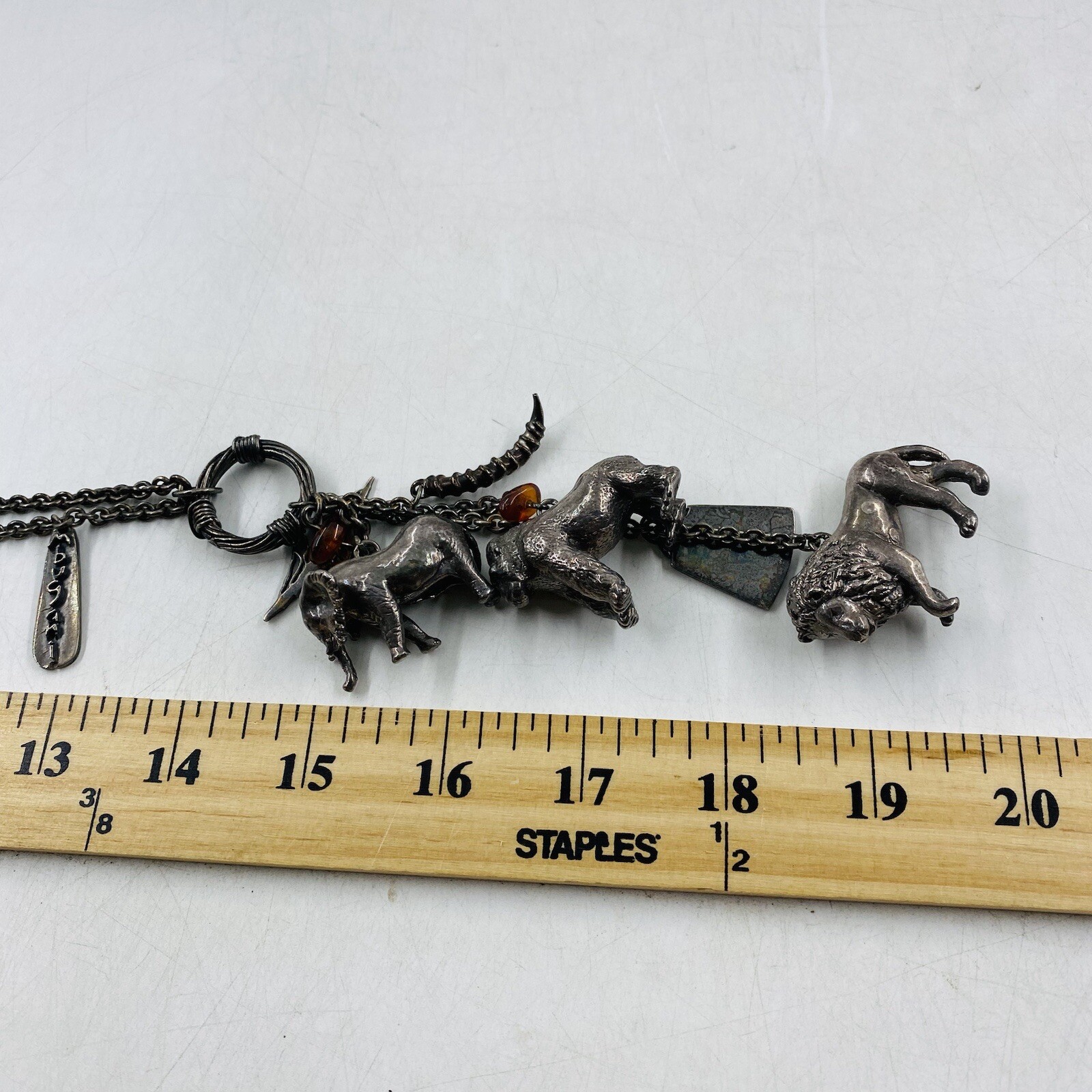 Rare Susan Cummings Sterling African Safari Animal Charm Necklace 28” 97 Grams