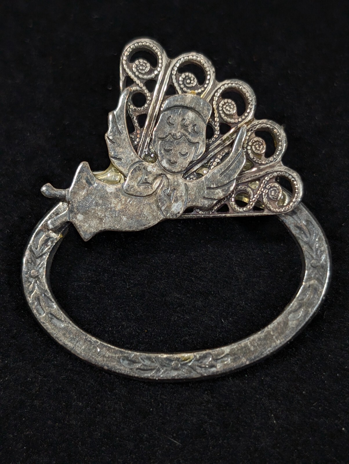 Kats Creations Silver Tone Angel Oval Brooch Pin