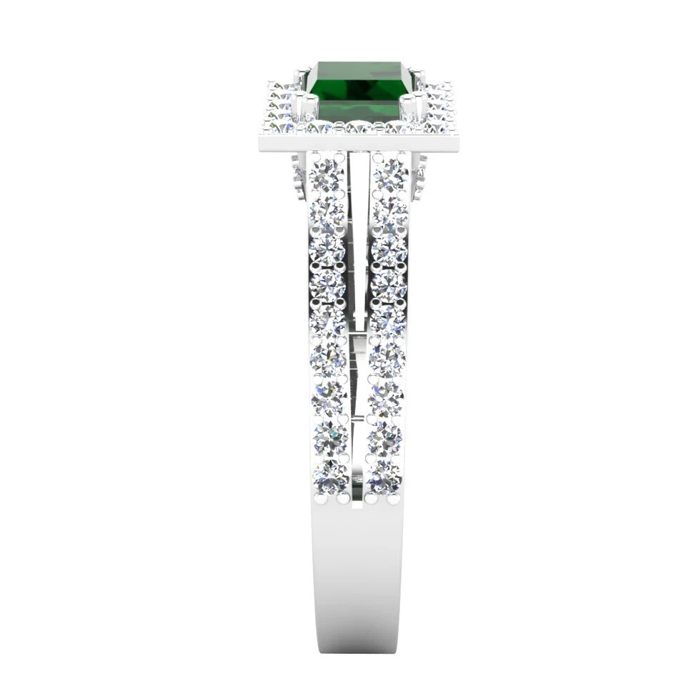 1.64 Ct Real Natural Emerald Diamond Wedding Ring 14K Solid White Gold