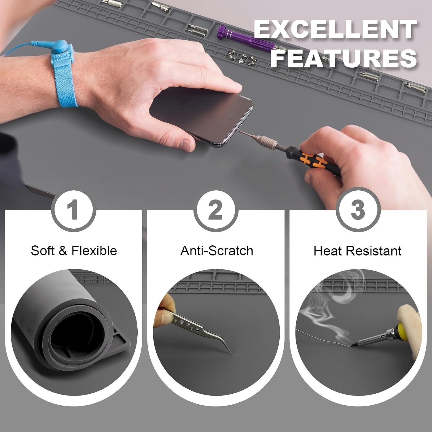 Watchmaker’s Eyeglass Rubber Bench Mat Anti-Slip Jewelry Watch Repair Tools Gray