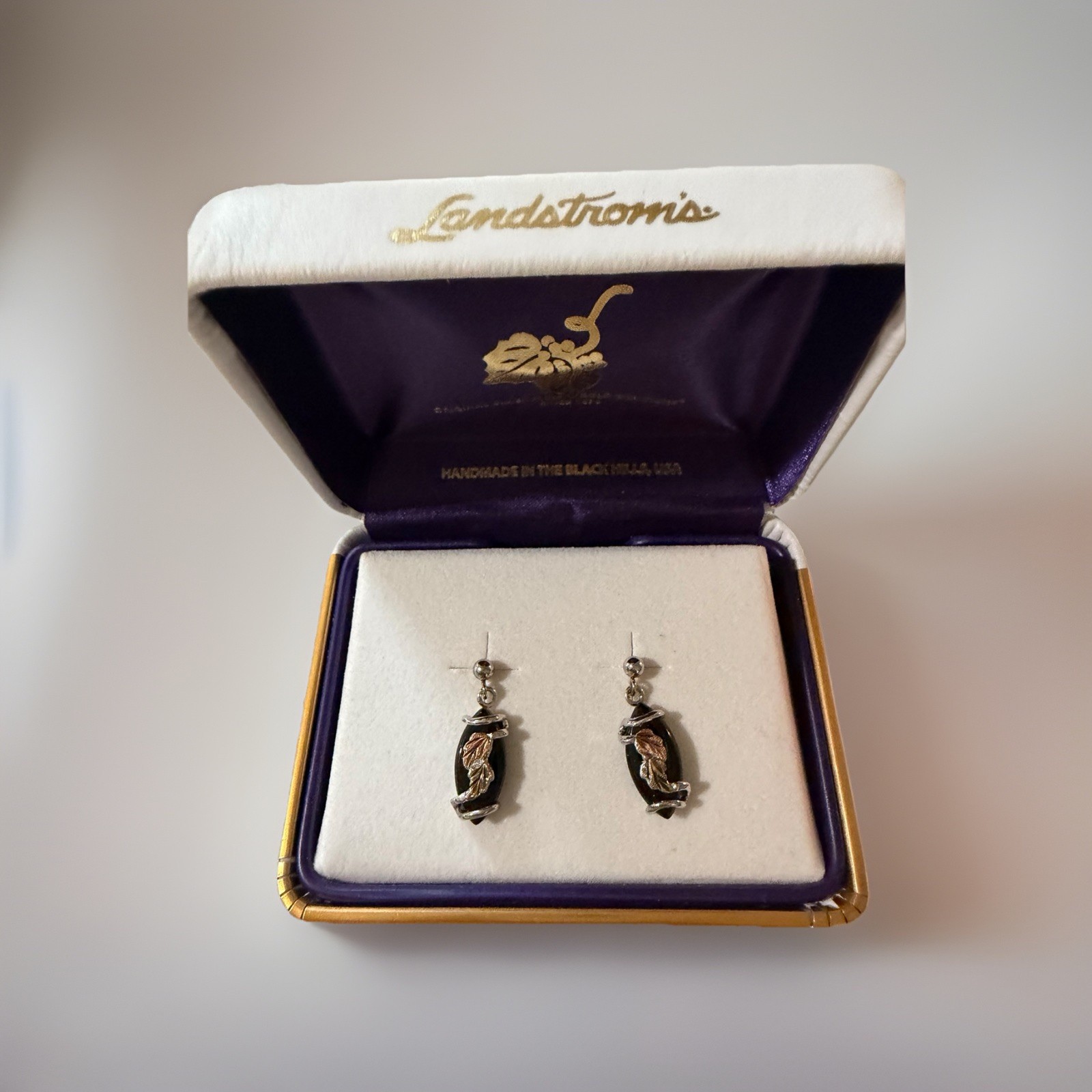 Landstrom’s® Black Hills Gold on Silver Earrings with Onyx With Original box