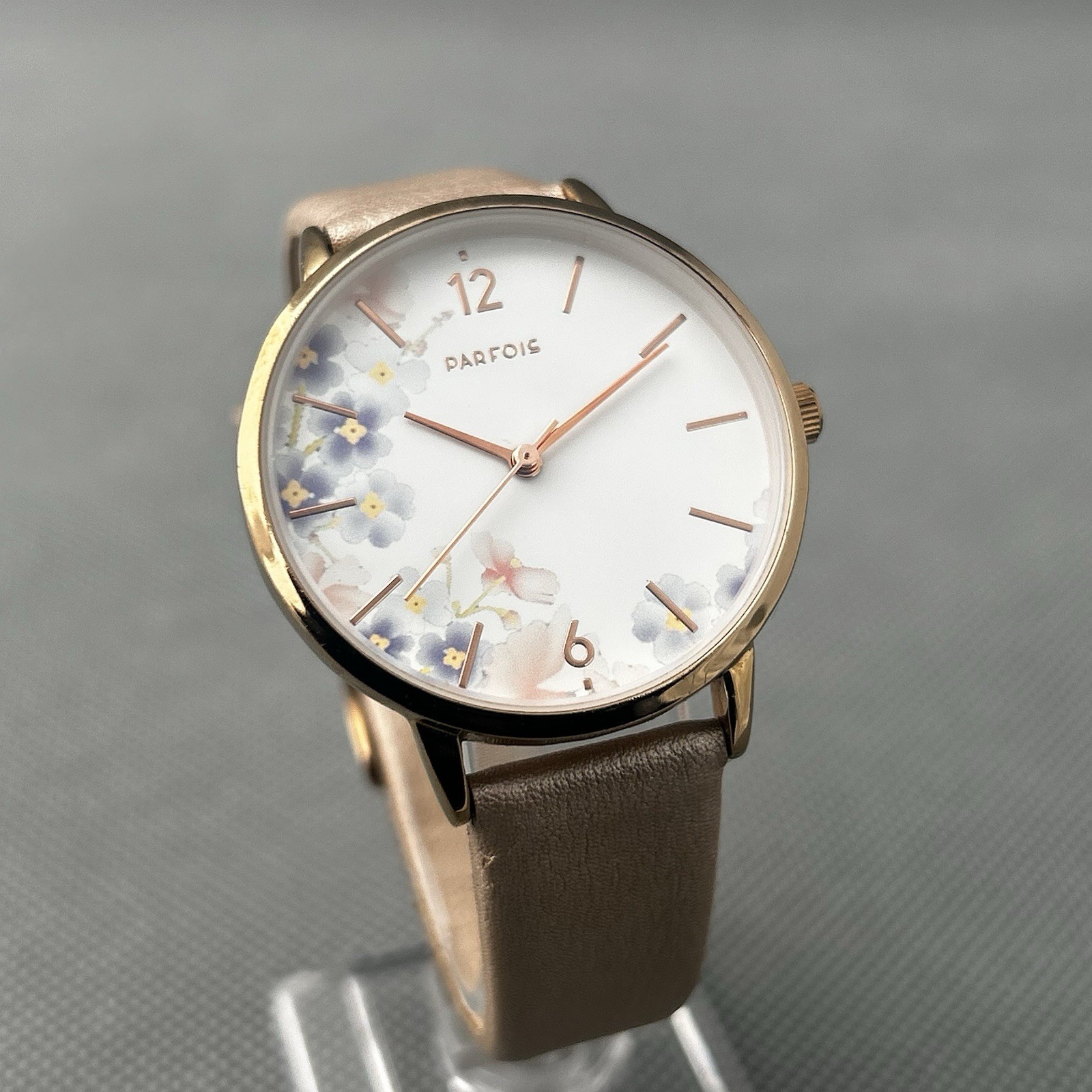 Parfois Womens Watch Rose Gold Leather Floral Dial Round Ladies New Battery