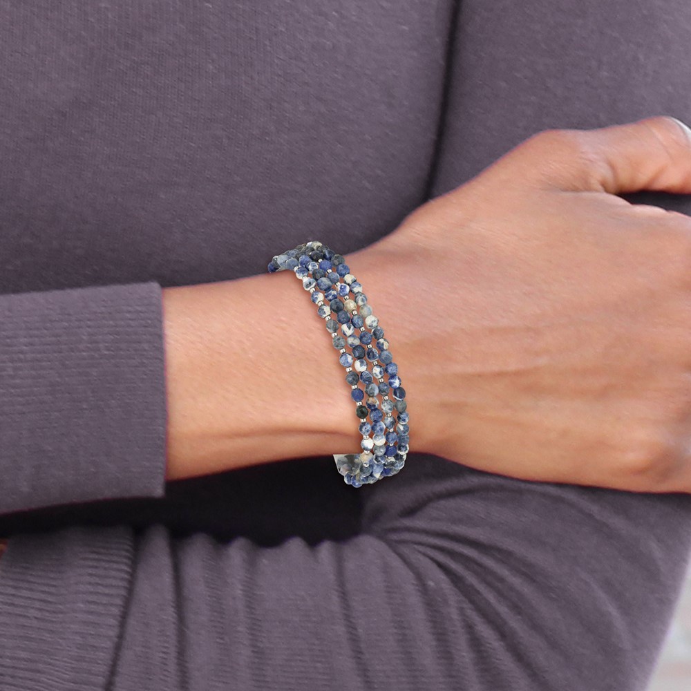 Sterling Silver Blue/White Sodalite Beaded 4-Strand Bracelet 8″ w/1in ext.