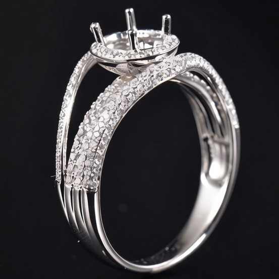 Solid 14K White Gold Ring Settings Lab Created Diamond Semi Mount Prong Oval 9×7