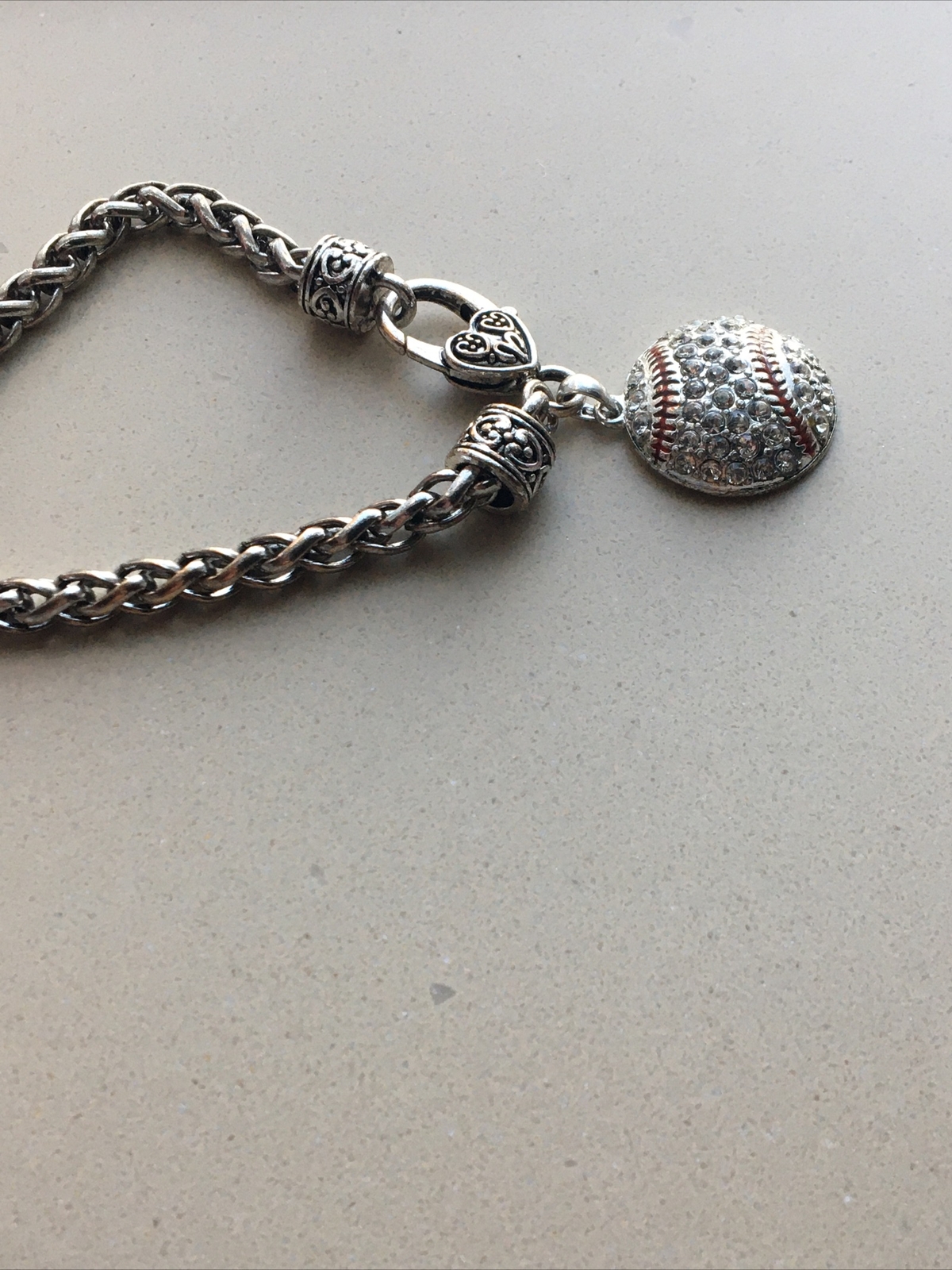 Vintage Small One Size None Stretch Baseball Novelty Silver Rhinestone Bracelet