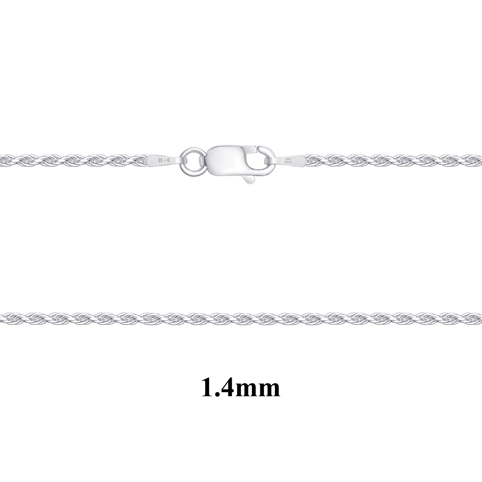 925 Sterling Silver 1.4mm Solid Rope Chain Necklace Nickel Free Made in Italy