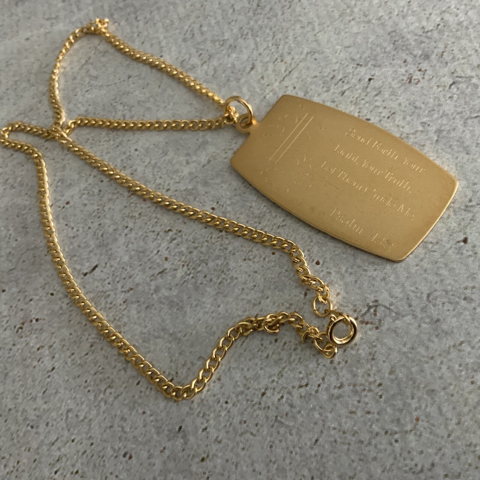 Satin gold Psalm 433 send forth your light your truth let them guid me necklace