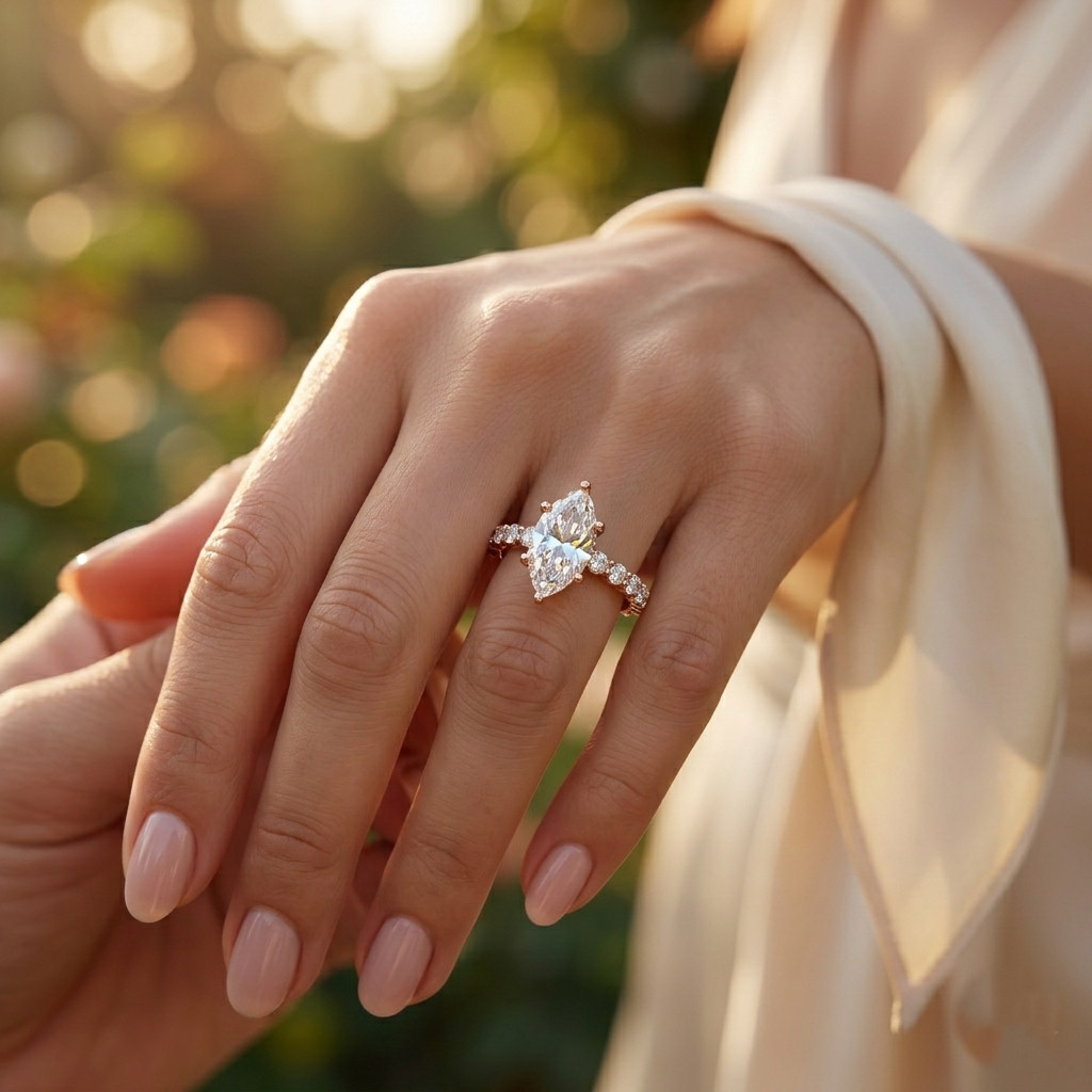 1.40Ct Marquise & Round Cut Moissanite Engagement Ring 925 Silver Women’s Gift