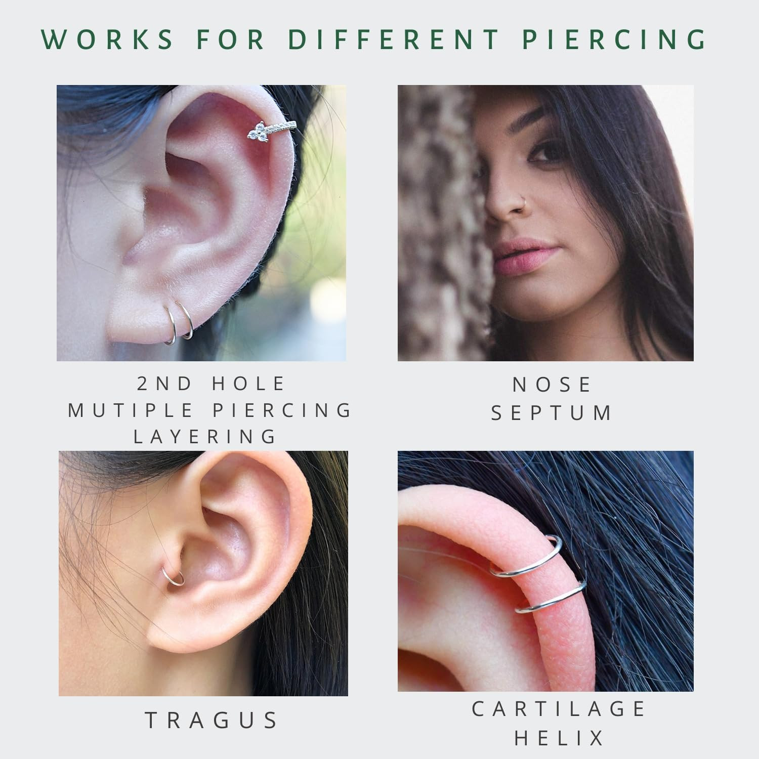 Small Gold or Sterling Silver Huggie Hoop Earrings for Women Cartilage Nose Heli