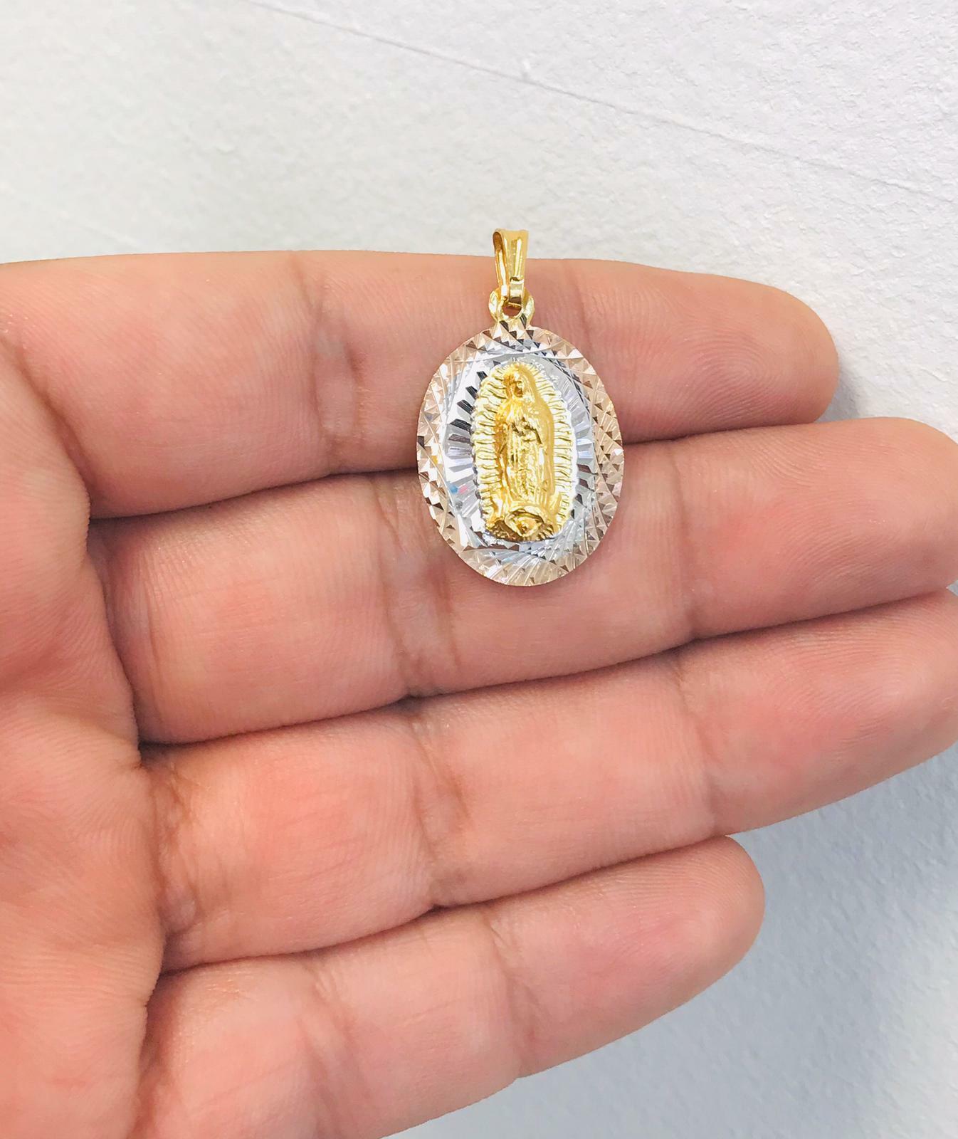 Virgen de Guadalupe Pendant 20X13mm 18K Gold Filled Diamond Cut, Dije Guadalupe.