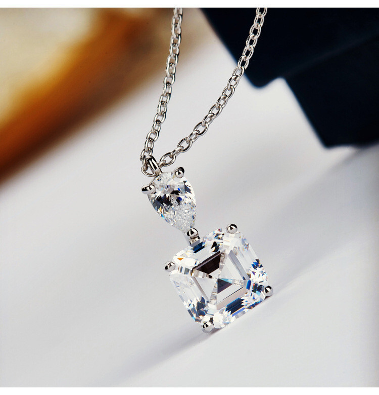 New Square Pink White Topaz Gemstone Silver Women Girl Nekclace Pendant 18 inch