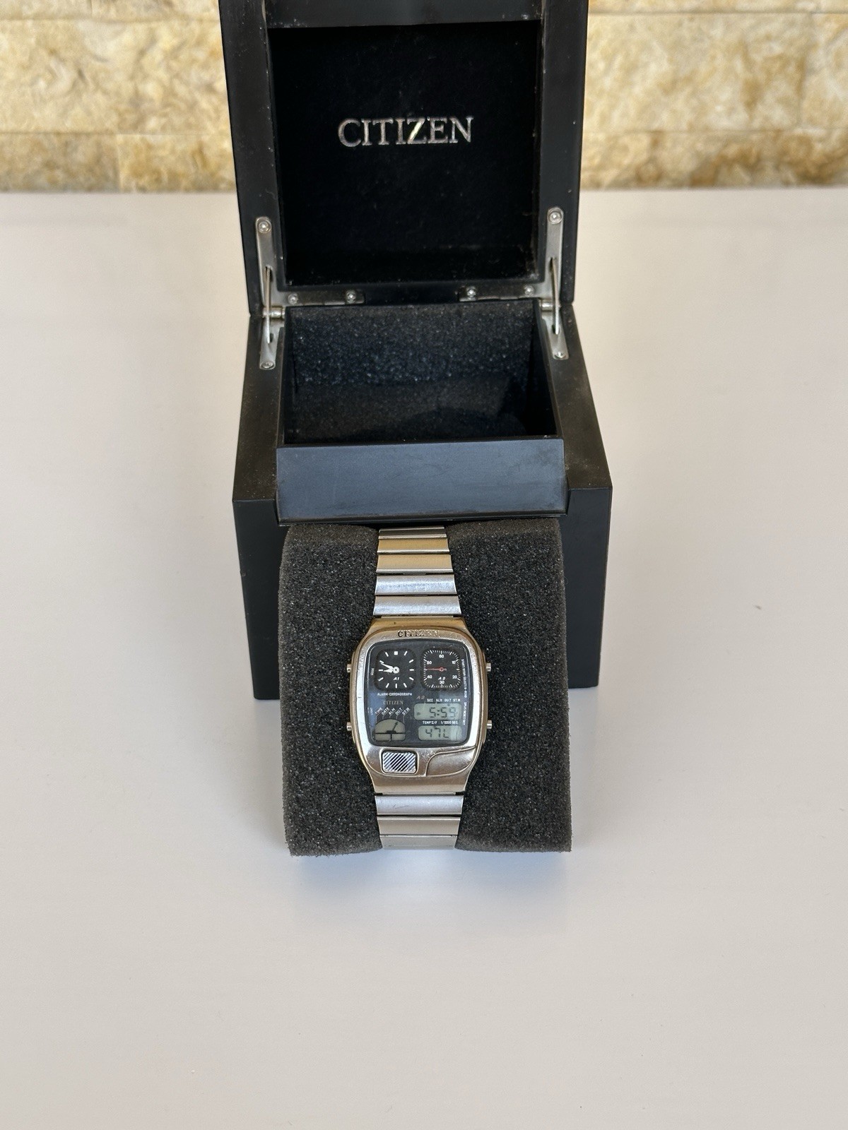 Vintage Citizen Ana-Digi Temp 8982-088549 Watch 35mm Chronograph Temperature Box
