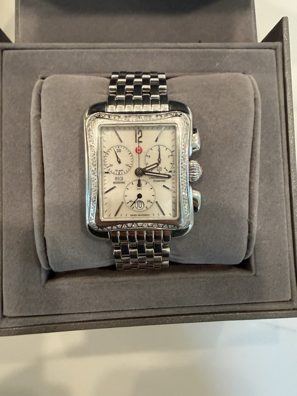 Michele Deco Silver Stainless Steel Case 33MM White Dial Full Set / Box & Papers