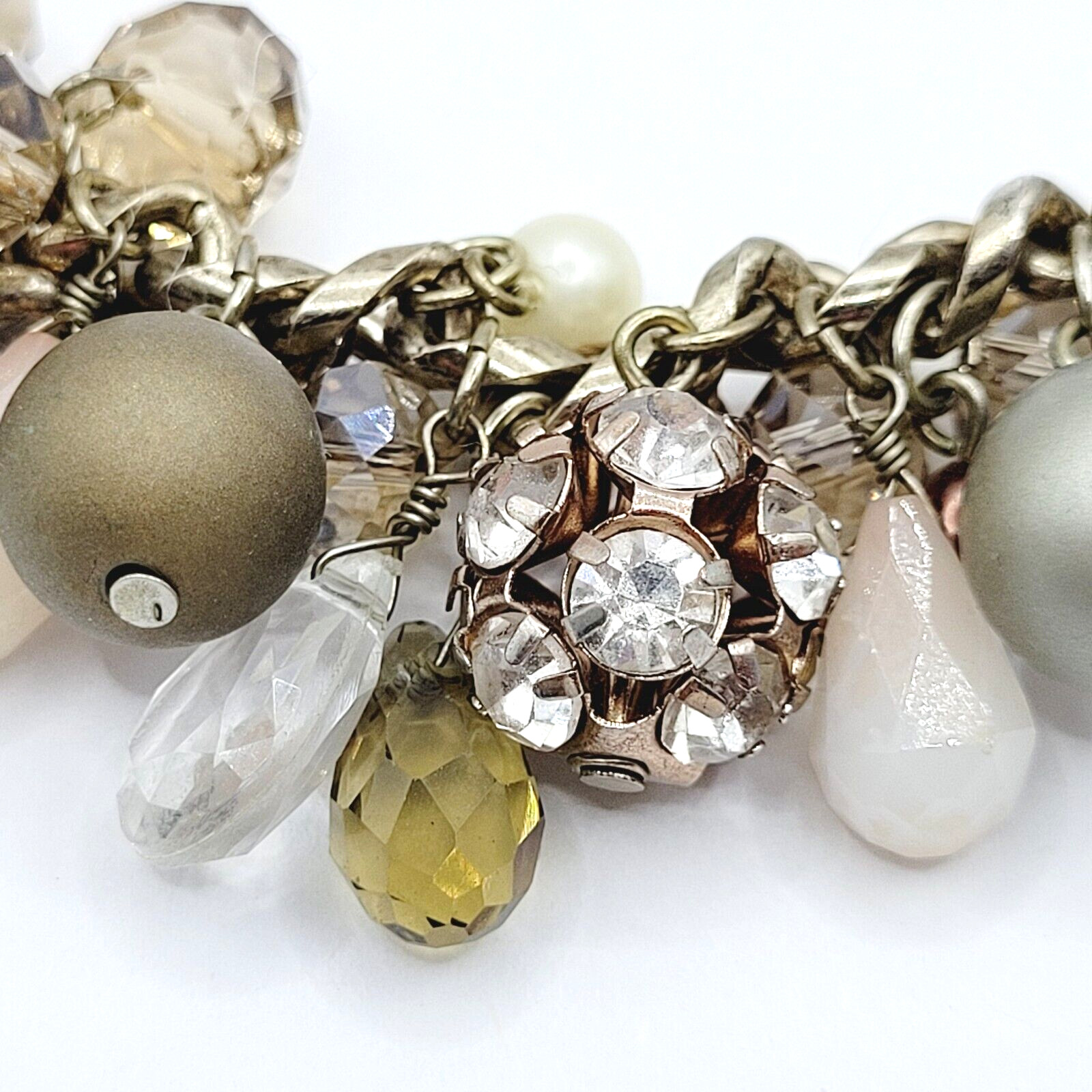 Loft Ann Taylor Sparkling Multi Bead Shape Silver Tone Cluster Necklace Signed