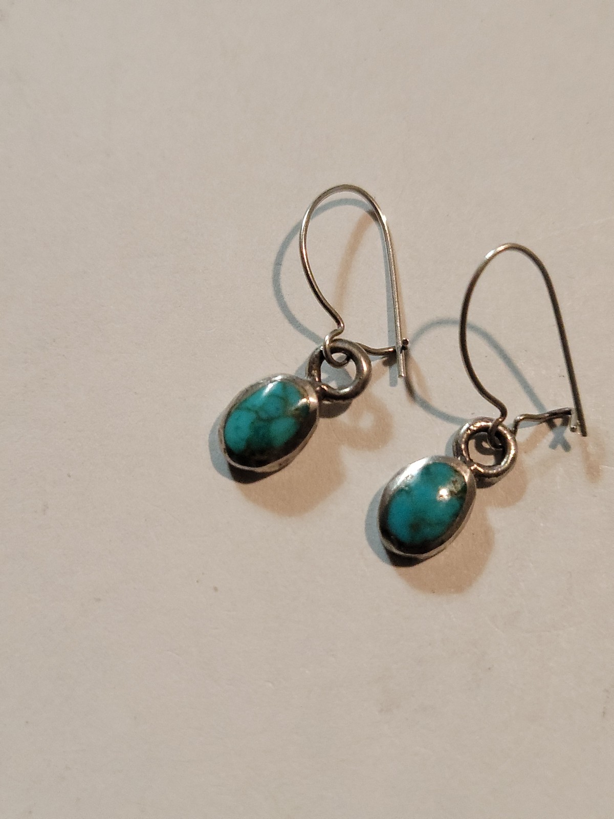 Sterling Silver Turquoise Cabochon Drop Earrings Oval Bezel Kidney Wire Hooks
