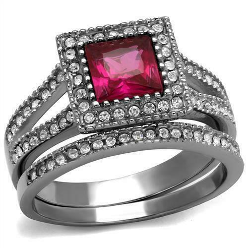Brilliant 1.6Ct Princess Cut Red Cubic Zircon CZ AAA Wedding Set 5-10 Tk2293