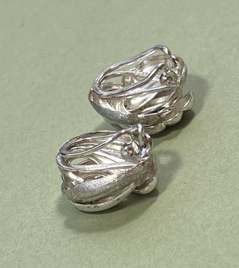 Vintage Classic 925 Silver Round Knot Clip On Earrings Germany Wire Back 7.71g