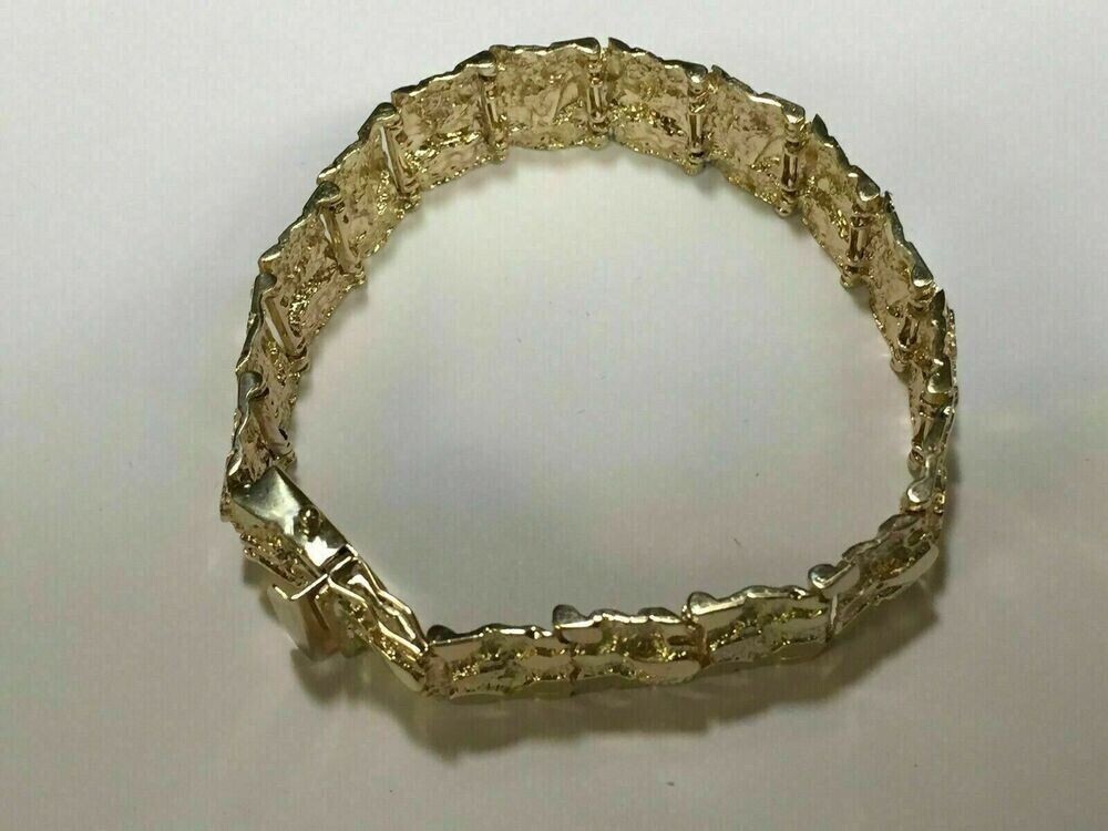 14k Yellow Gold Finish Handmade Adorable Men’s Nugget Bracelet 17 mm 8.5″ Inch