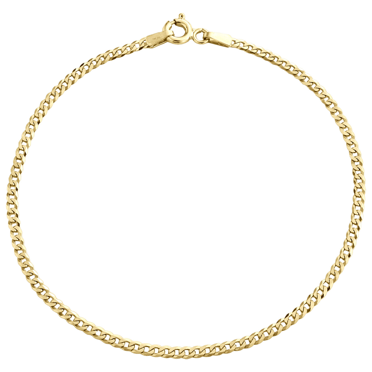 14K Yellow Gold 2mm Solid Plain Curb Cuban Link Anklet / Bracelet 7 – 10 Inches