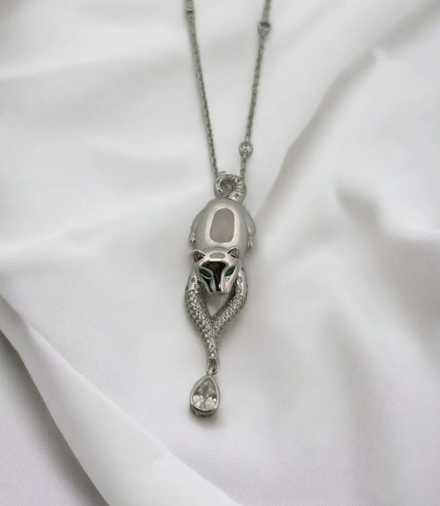 Silver Panther Pendant With Emerald & Zircon Party Wear Pendant For Men & Women