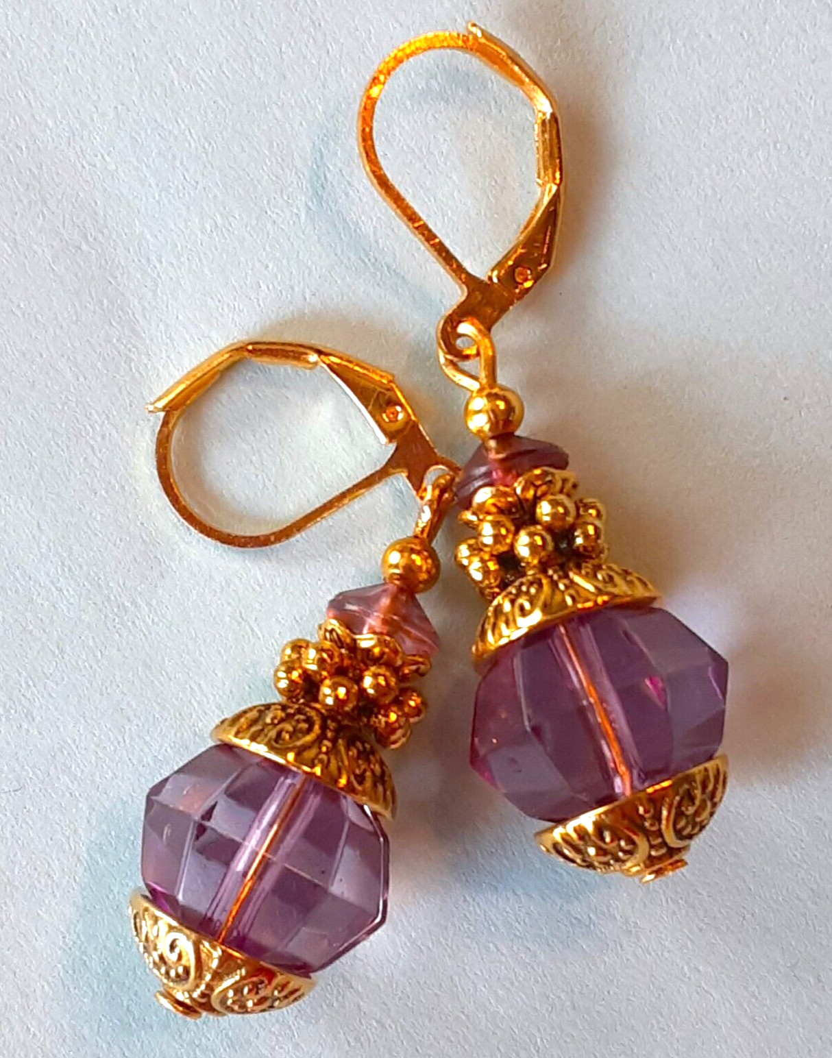 PLUM ACRYLIC CRYSTAL lightweight earrings GP LEVER BACK artisan XX