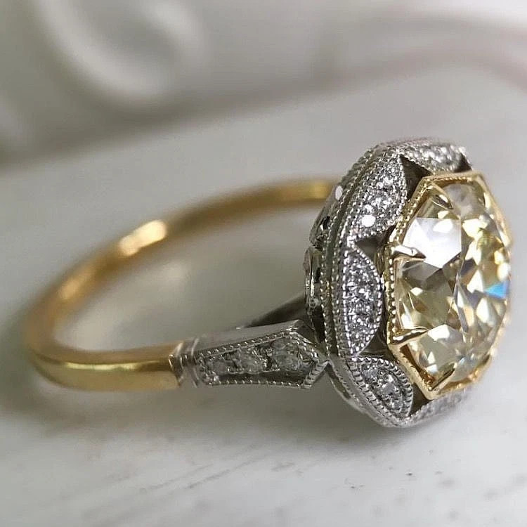 4.8Ct Vintage Art Deco Old European Cut Lab Created Diamond 14K Gold Finish Ring
