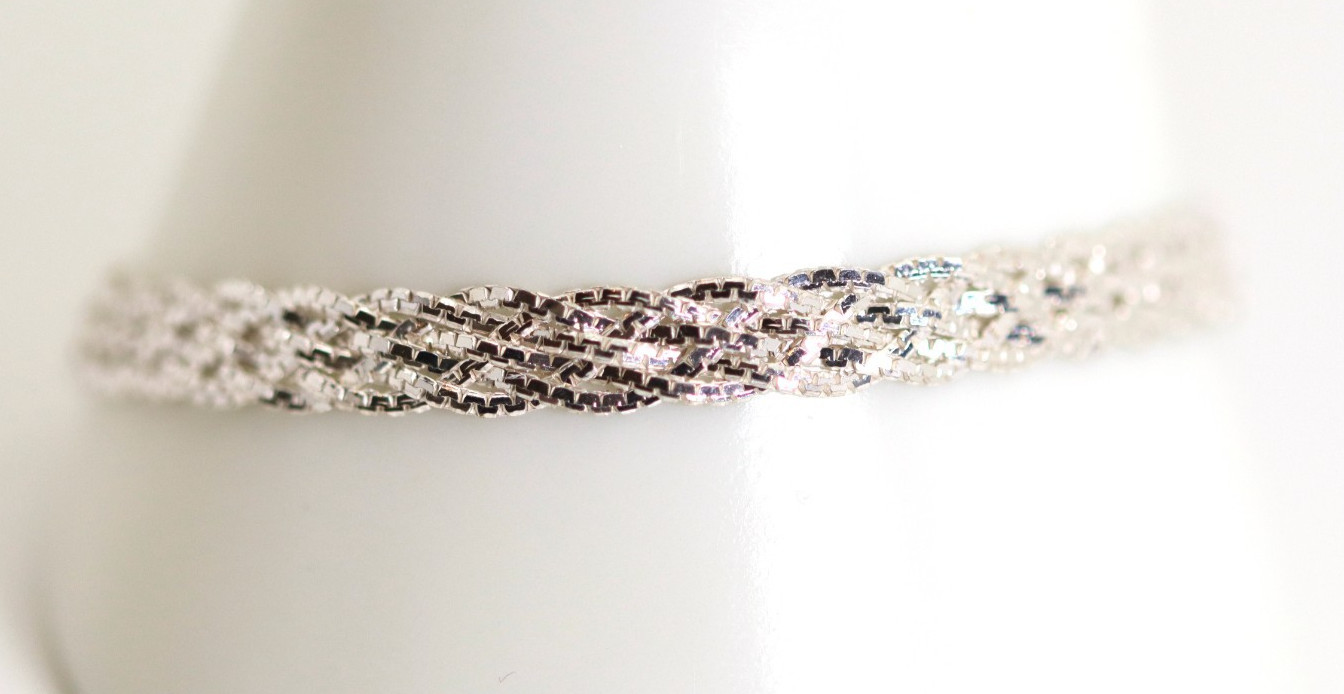 Sterling Silver Cable Braid Pattern 925 Ladies Bracelet Lobster Clasp, L: 19cm