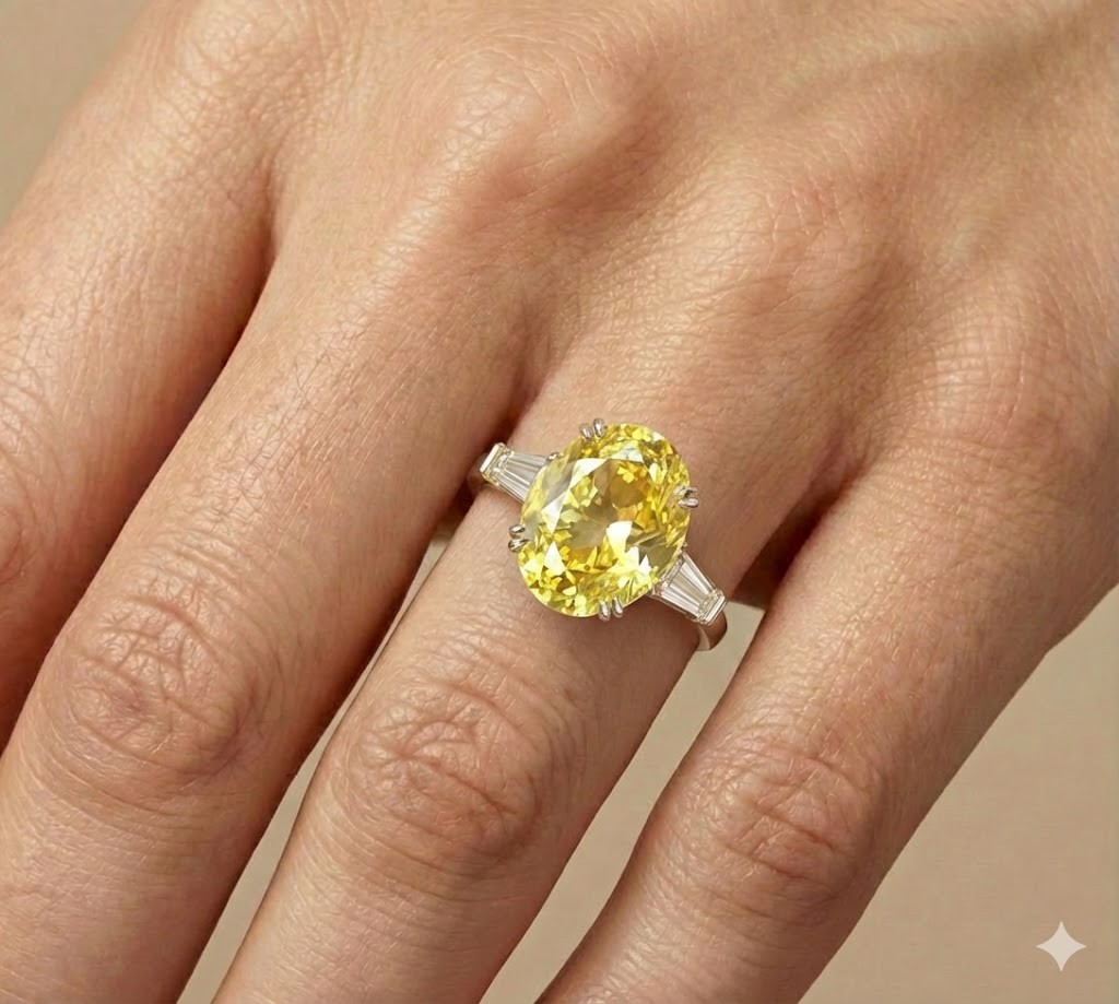 Vintage 14k Yellow gold Engagement ring 11.70ct Natural Oval Yellow Sapphire GIA