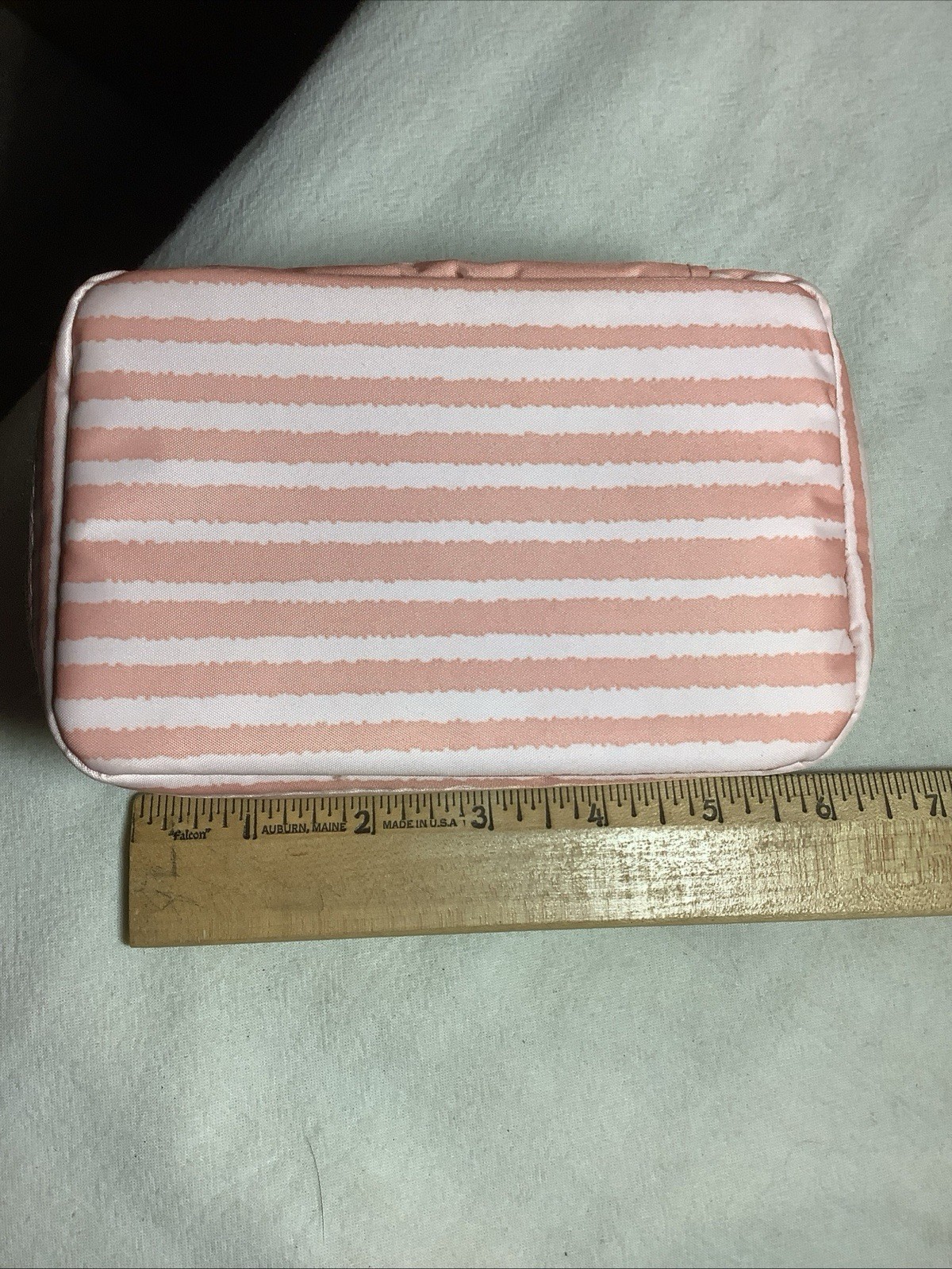 Thirty One Portable/Travel Jewelry Pouch/ Case Peach Stripes EUC