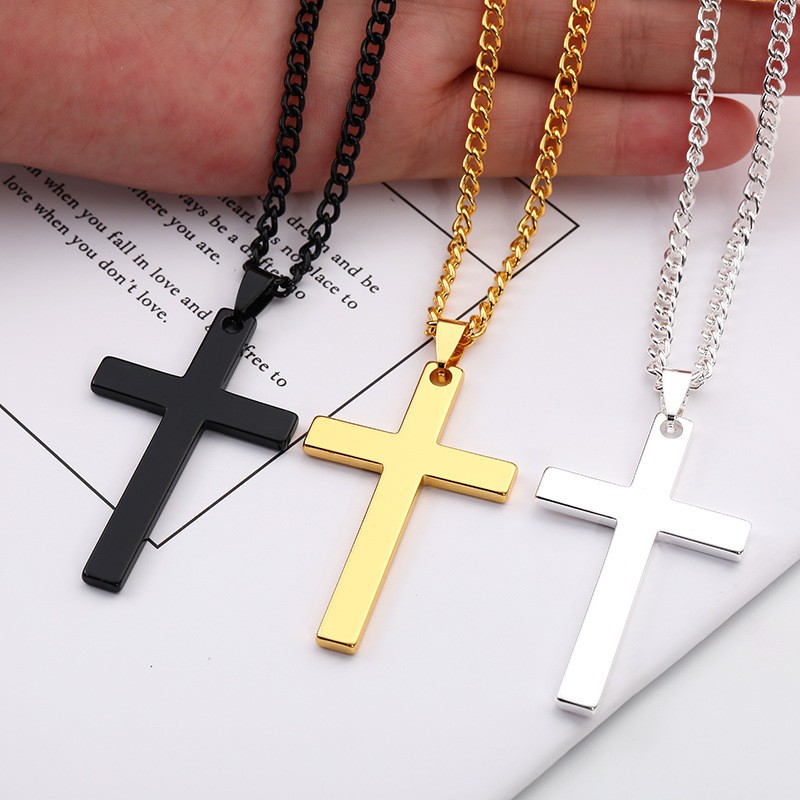 Black Stainless Steel Cross Necklace Men Women Polished Smooth Fashion