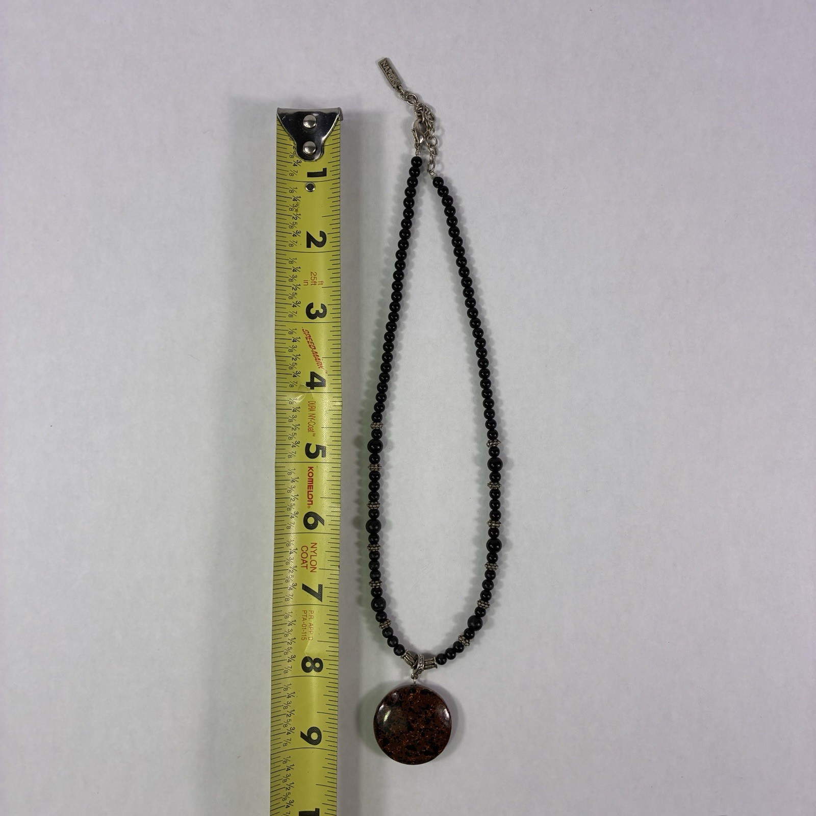 Vintage Napier Mahogany Obsidian Pendant Black Onyx Beaded Necklace 16″ Fashion