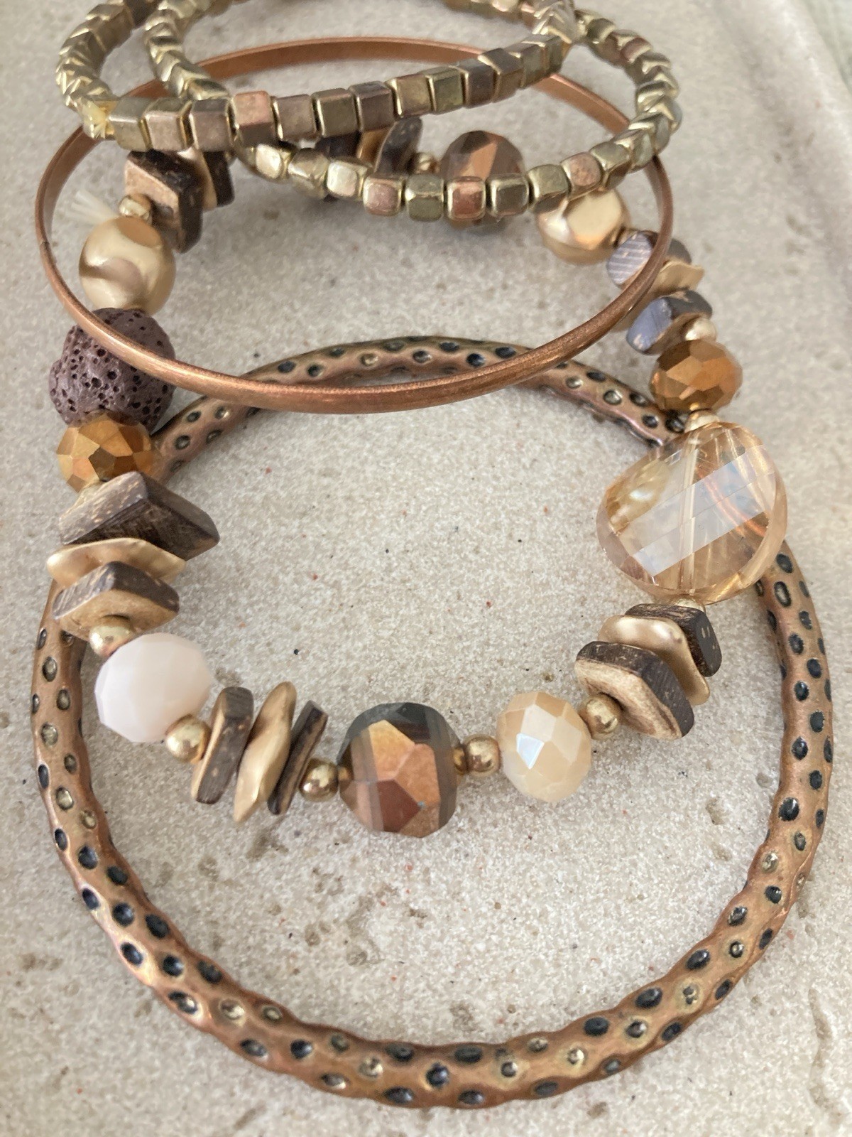 Rustic Boho Bracelet Set Of 5 In Earthy Browns Beaded & Bangles Artisan