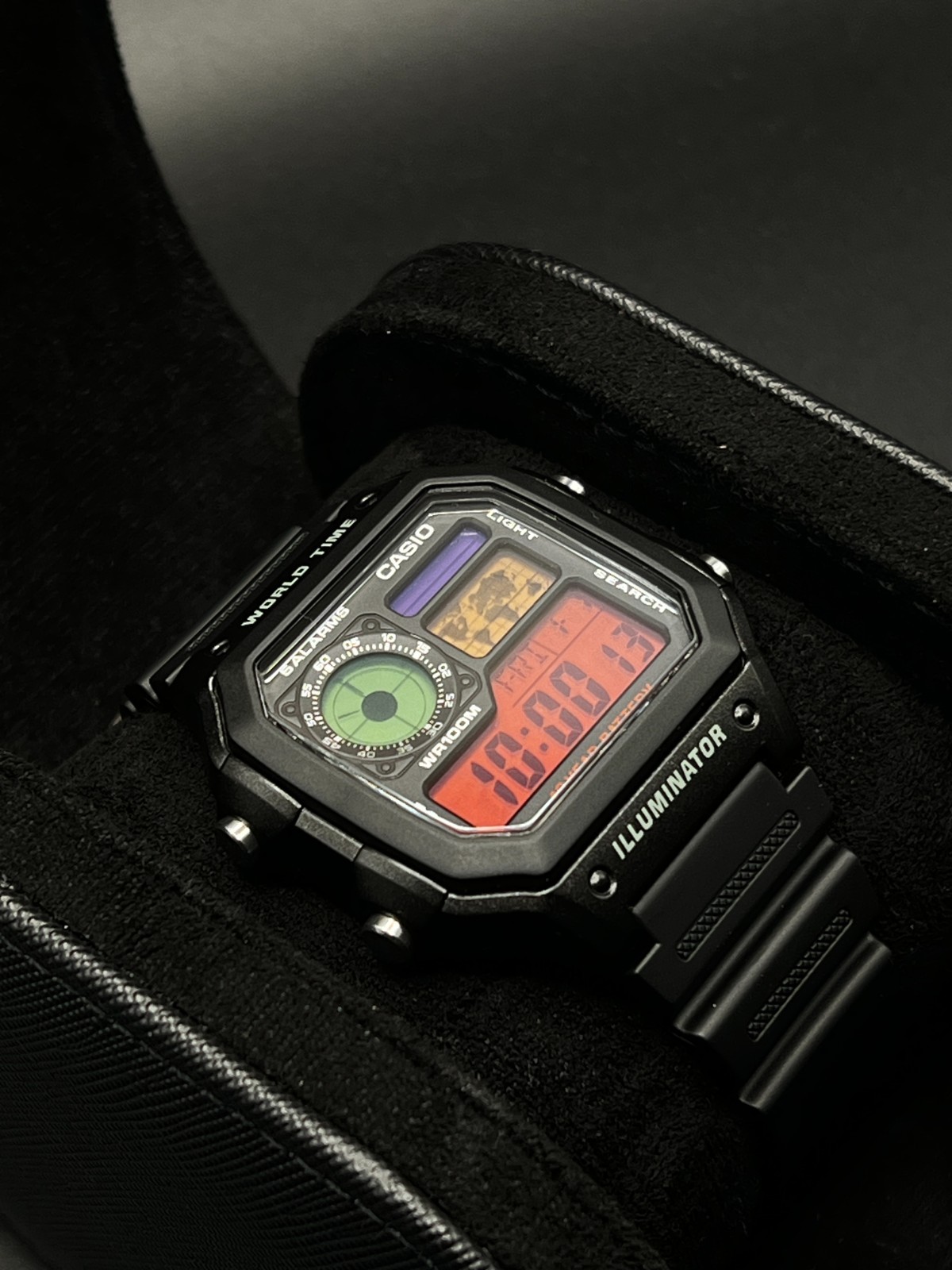 “Cyberpunk” | Custom 🔴🟢🟠🟣 Casio World Time Illuminator | Royale | AE-1200WH