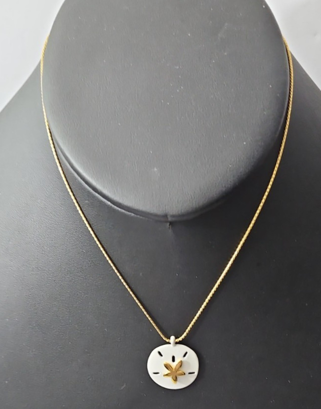 Crown Trifari White and Gold Necklace Sand Dollar Pendant