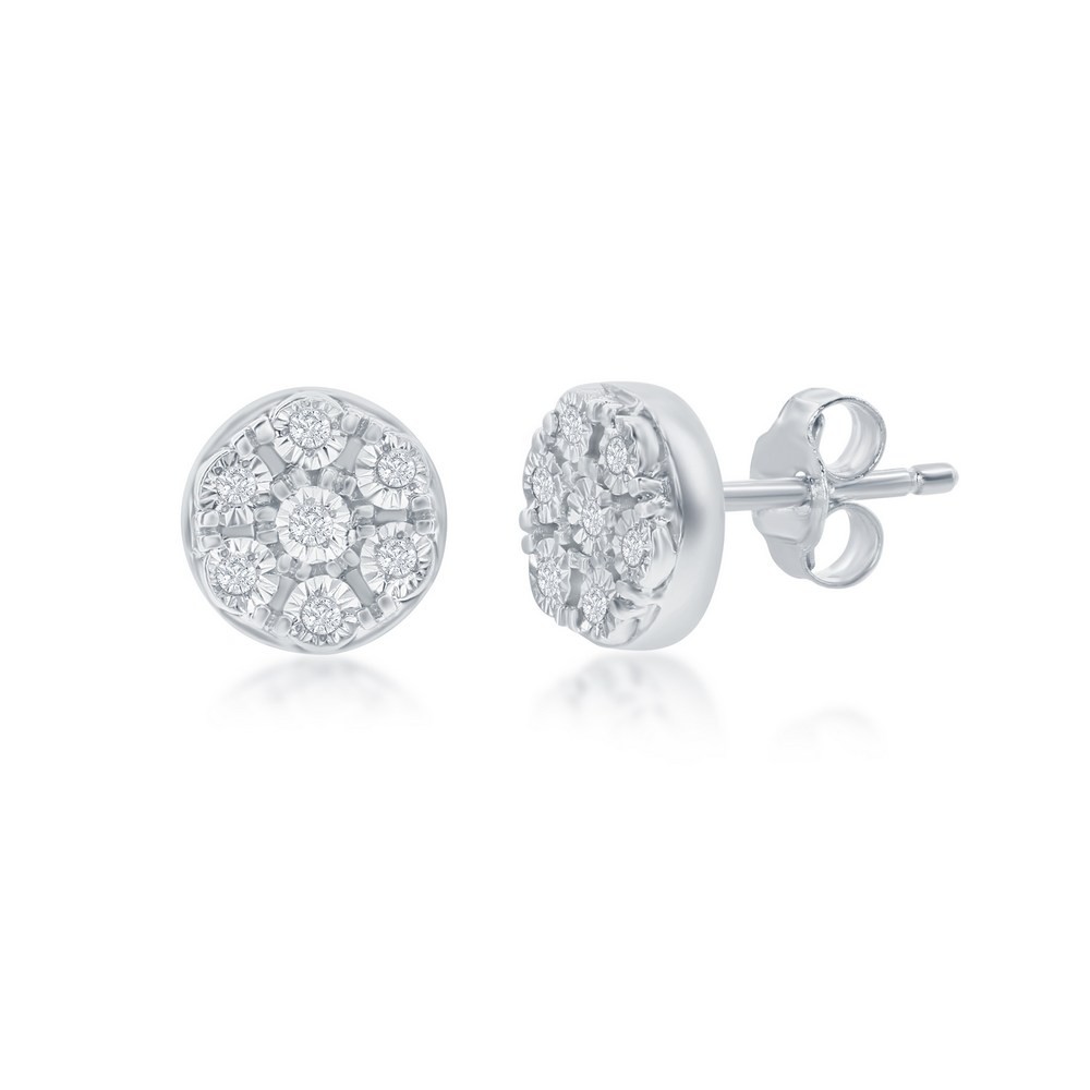 Sterling Silver Diamonds D’Argento Cluster of Diamonds 5mm Studs Rhodium Plated