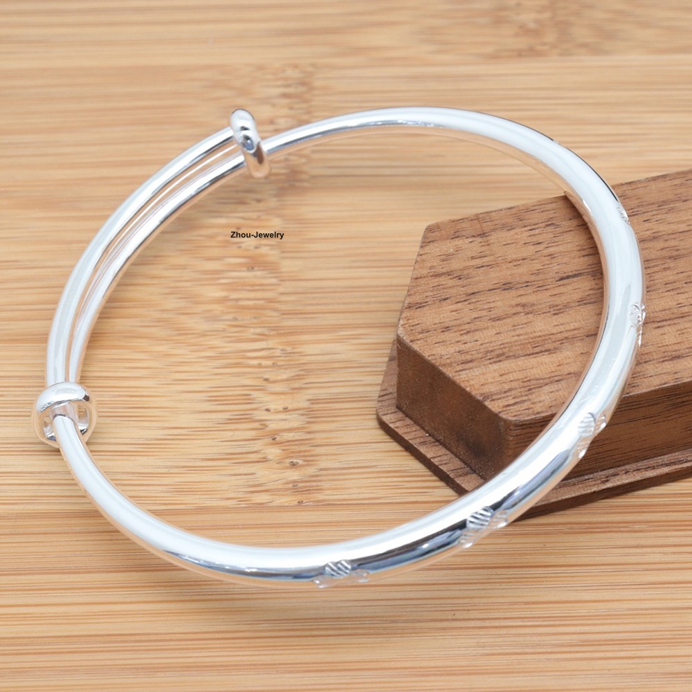 NEW Pure 999 Fine Silver Women’s Bangle Adjustable 57-60mm Dia. 5mm Band 足银