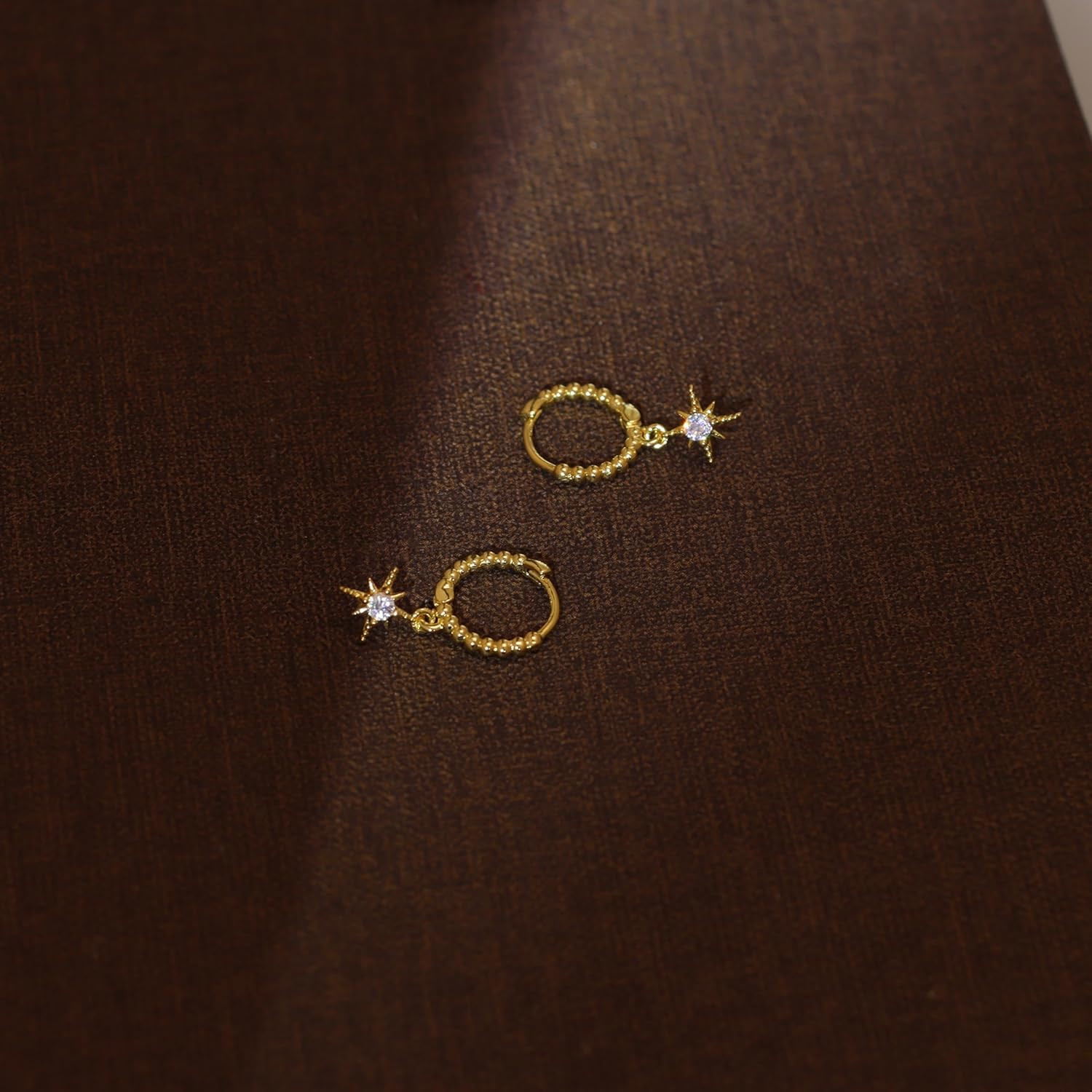 3Pairs 14K Gold Stud Hoop Earrings Set for Women Butterfly Moon Star Flower Evil