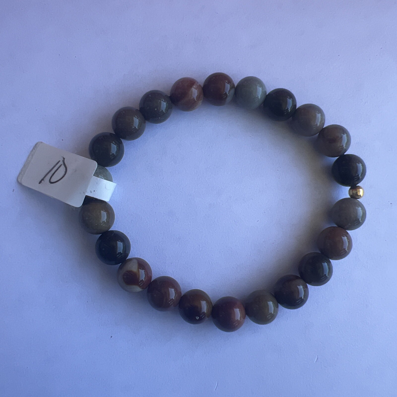 Multicolor Beaded Bracelet, 7.5in, Beads, Black, Brown, Green, Gray, Gold, Red