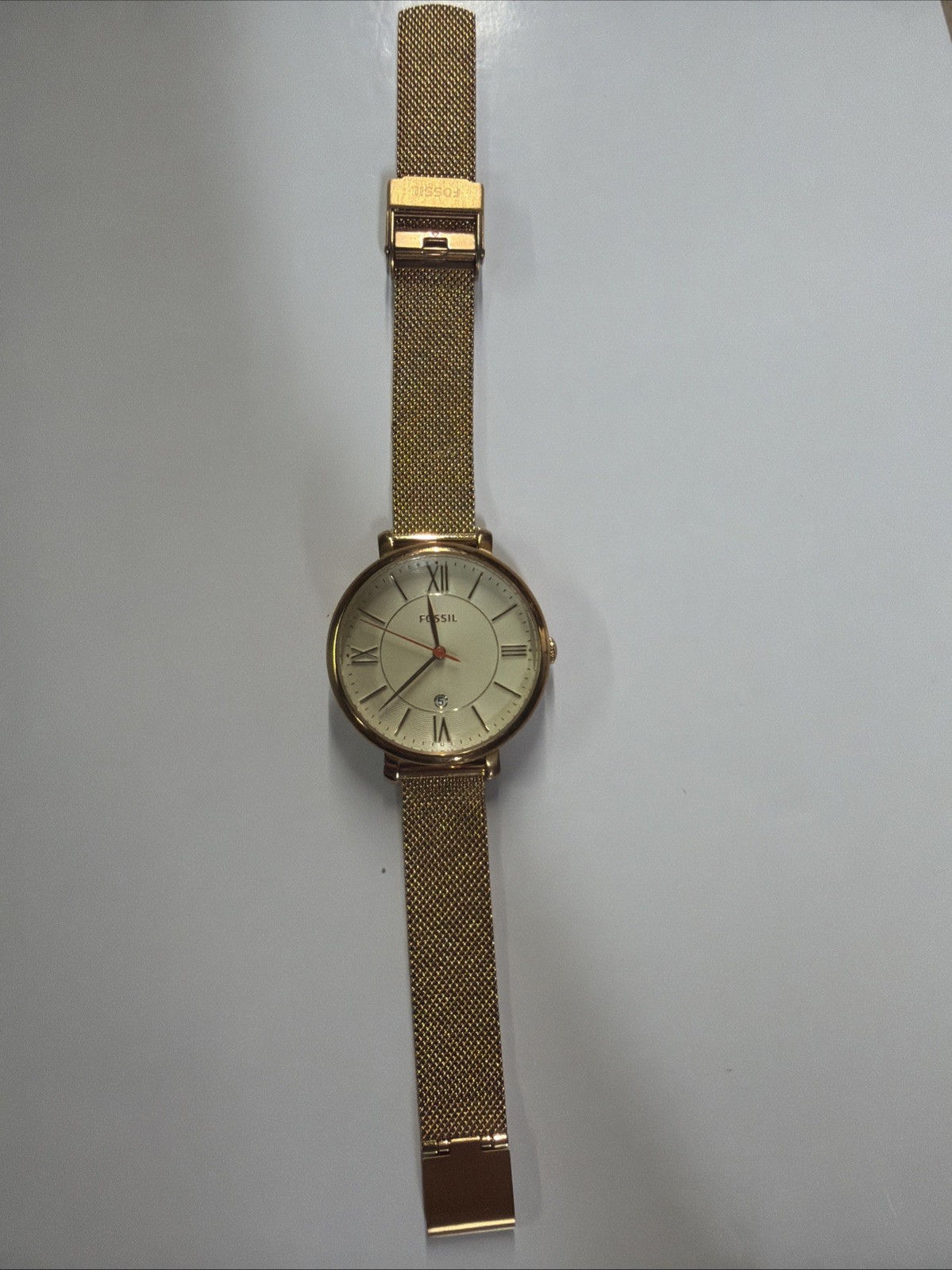 Fossil Jacqueline ES4352 Rose Gold Mesh Stainless Steel Watch Date Indicator