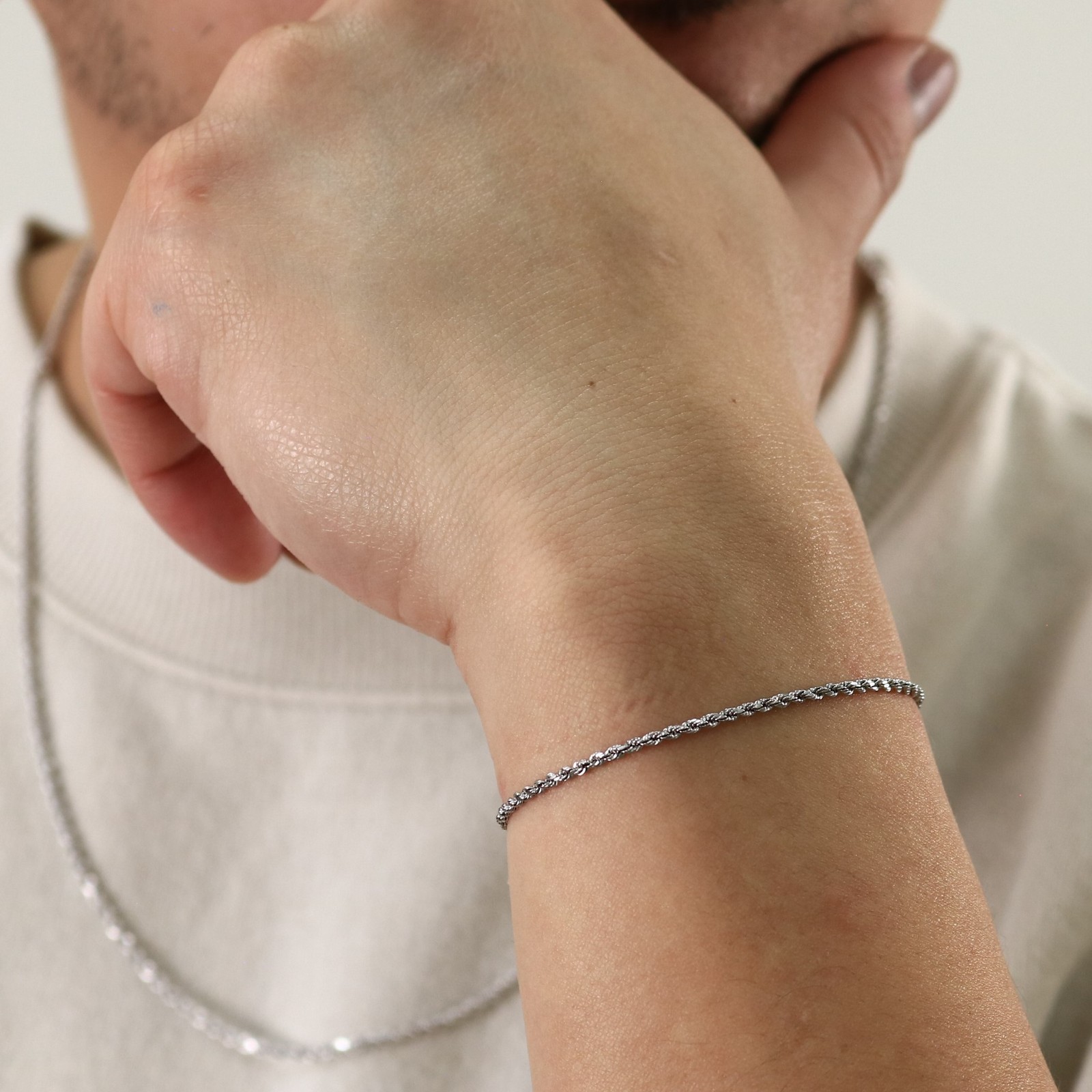 10K White Gold 2mm Diamond Cut Rope Bracelet Mens Womens 7″ 7.5″ 8″ 8.5″ 9″